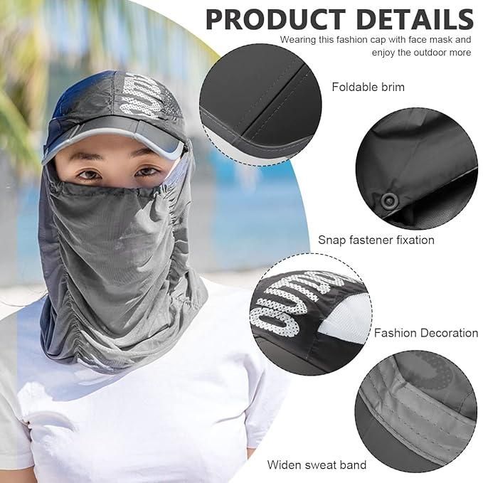 Sun Cap with Detachable  Face Cover For Women : 2-in-1 Sun Protection