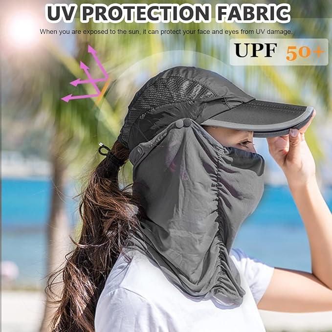 Sun Cap with Detachable  Face Cover For Women : 2-in-1 Sun Protection