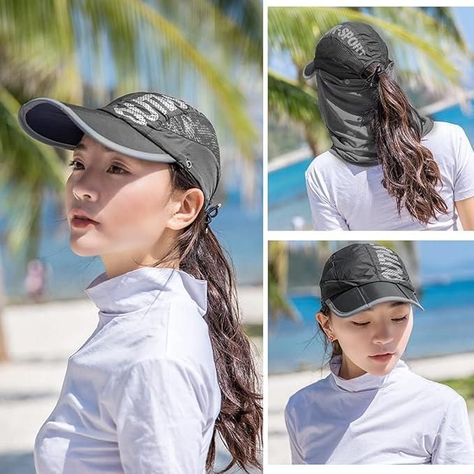 Sun Cap with Detachable  Face Cover For Women : 2-in-1 Sun Protection