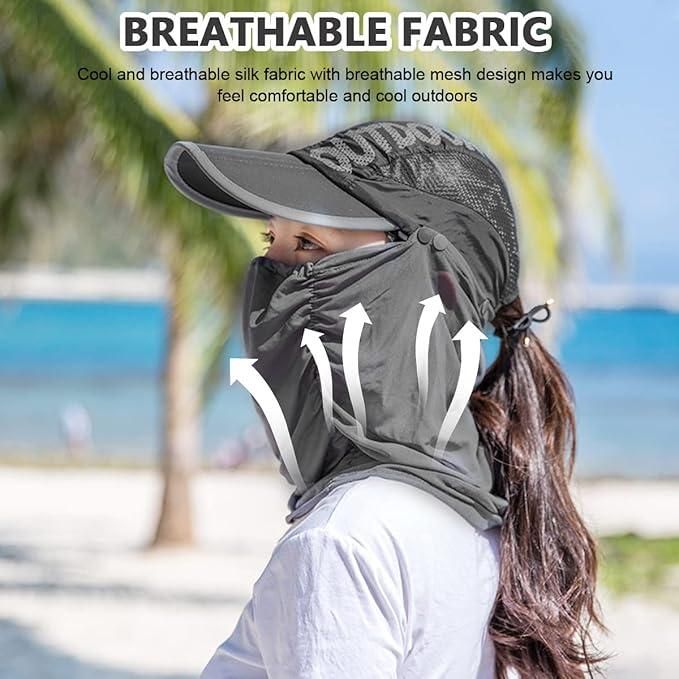 Sun Cap with Detachable  Face Cover For Women : 2-in-1 Sun Protection